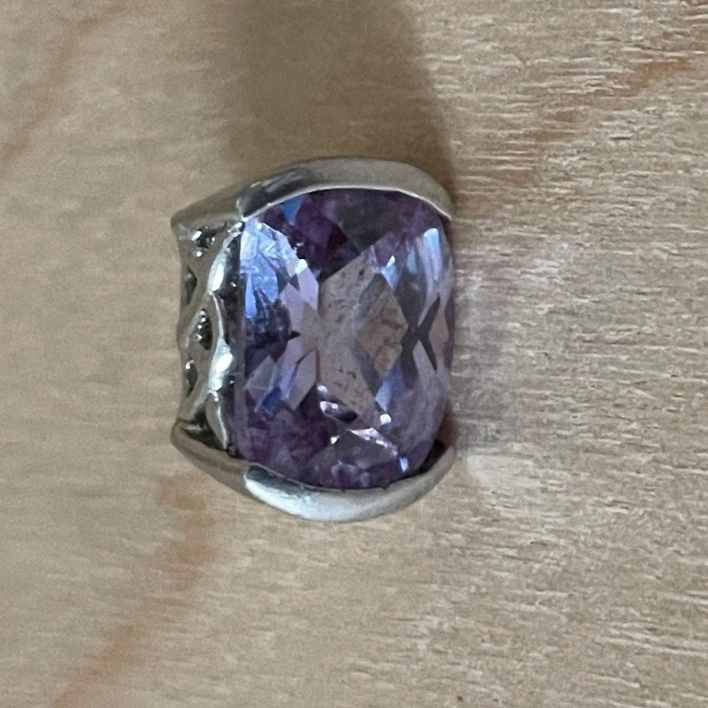 Purple Cushion Cut Stone Silver Tone Lattice Gallery Slide Pendant